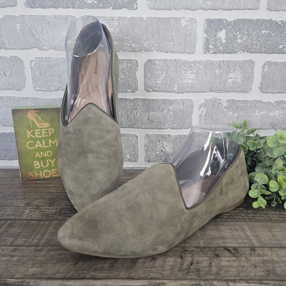 Birdies The Heron Olive Green Suede Flats Casual Office Everyday Shoes Size 10.5